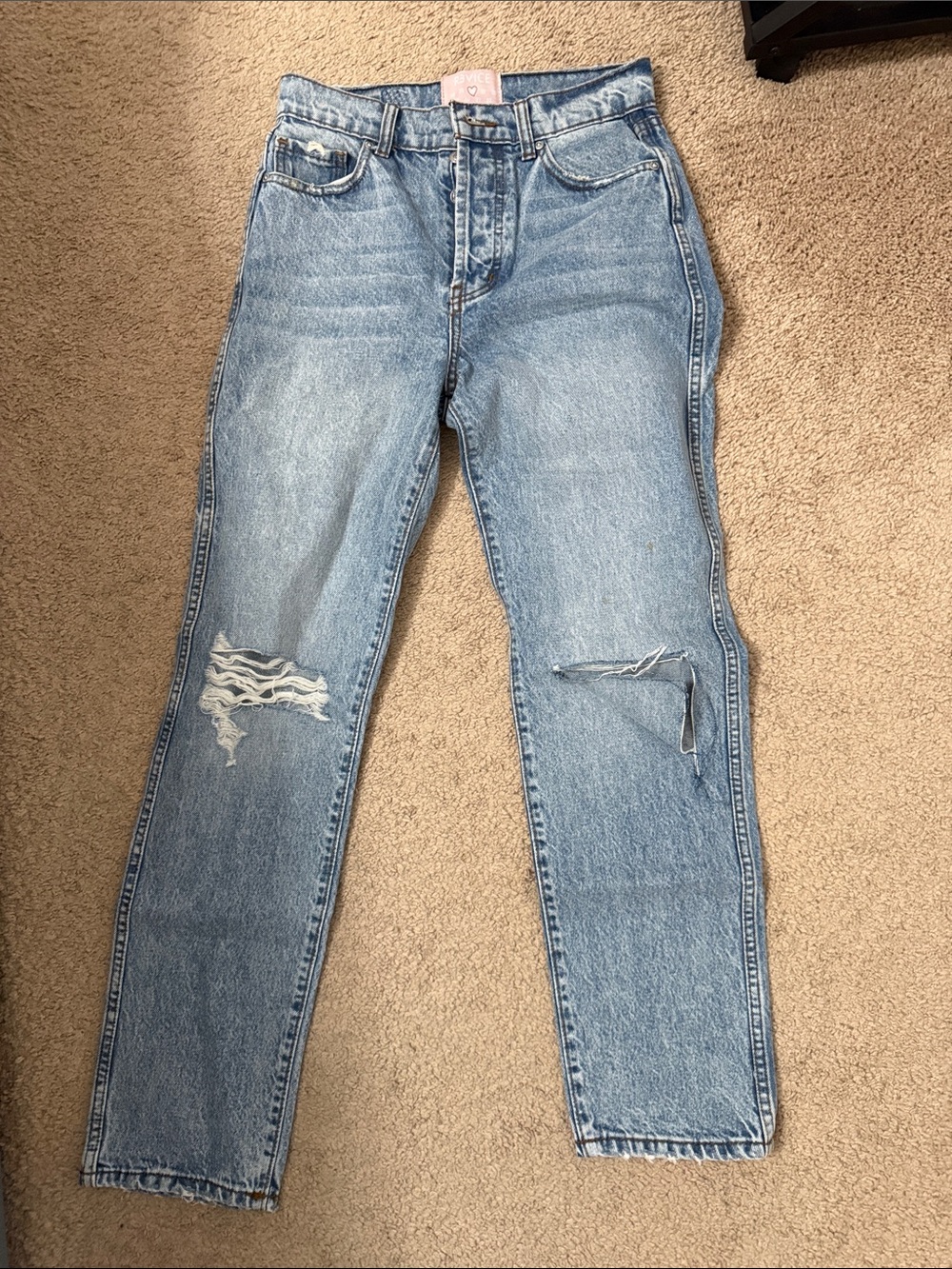 REVICE Light Blue Denim Jeans with Pink Logo Patch